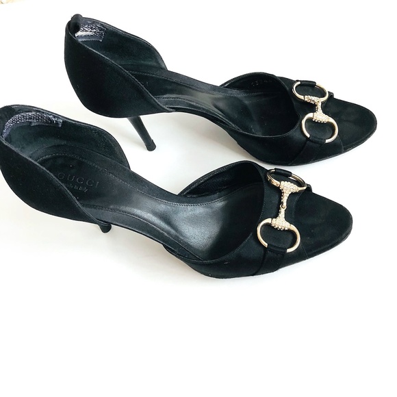 Gucci Black Satin Peep toe D'orsay Heels - Picture 5 of 8